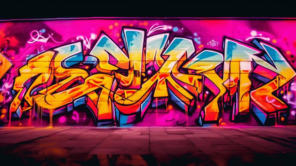 Neon Graffiti Pulse on an Urban Wall wallpaper