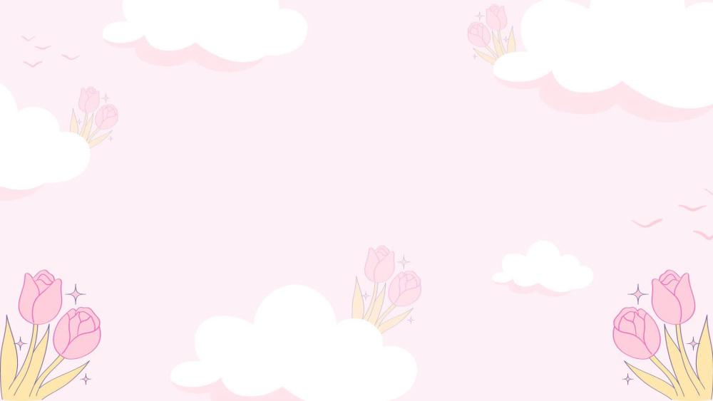 Dreamy Pastel Sky with Kawaii Tulips and Soft Floating Clouds wallpaper