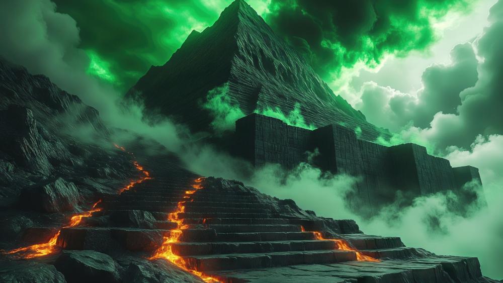 Stairway Through Lava to the Emerald Pyramid of Forgotten Ruins wallpaper