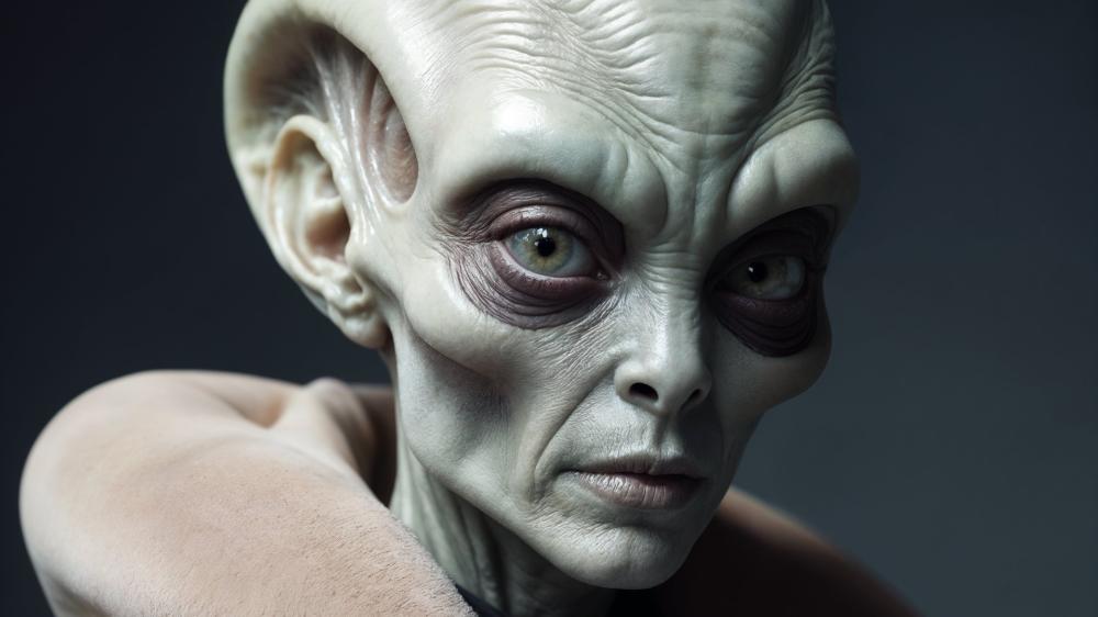 Otherworldly Grey Alien Portrait in Realistic Sci Fi Fantasy Style wallpaper
