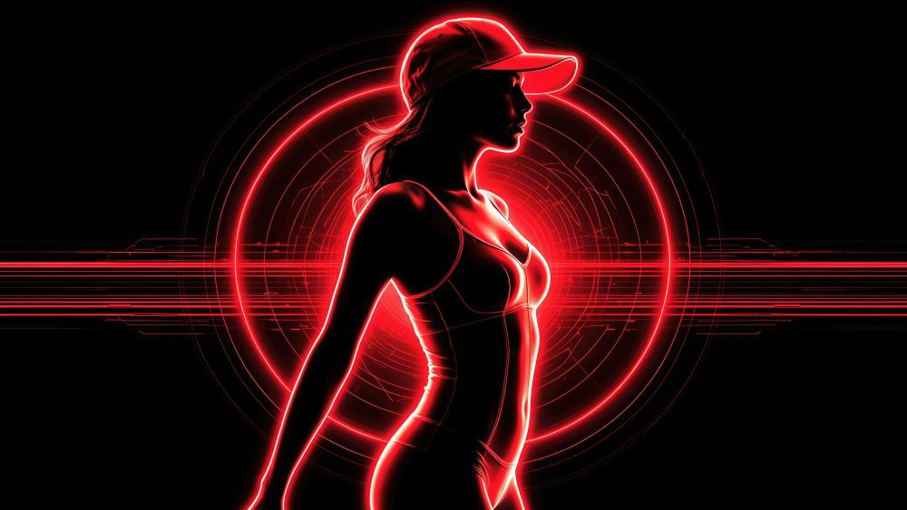 Neon Sporty Silhouette Profile Glow on Black Background wallpaper