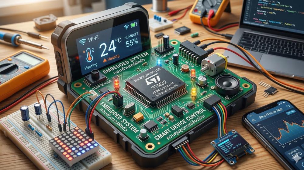 Smart Home Microcontroller Lab with STM32 Circuit Board Glow wallpaper