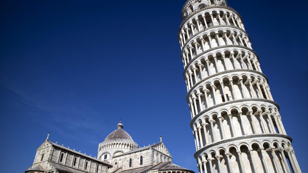 Leaning Tower and Cathedral Under Clear Tuscan Sky in Pisa Italy wallpaper