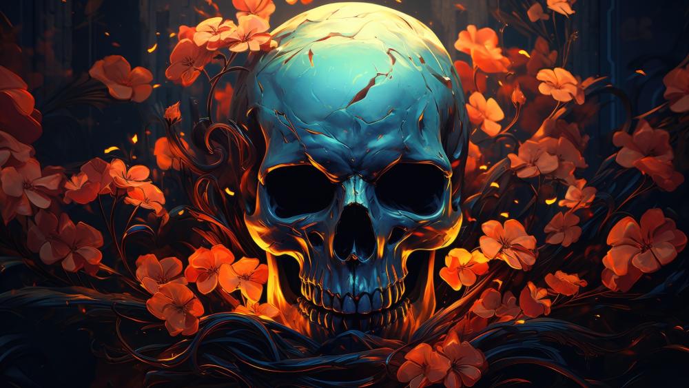Ember Bloom Skull in Midnight Vines wallpaper
