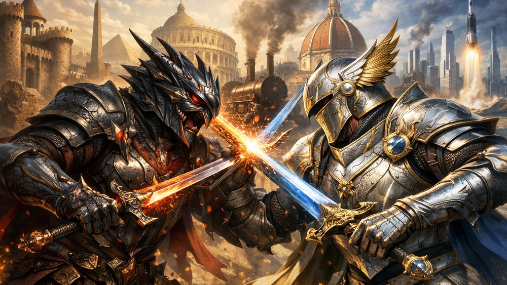 Steel Titans Clash in a Shattered Empire wallpaper