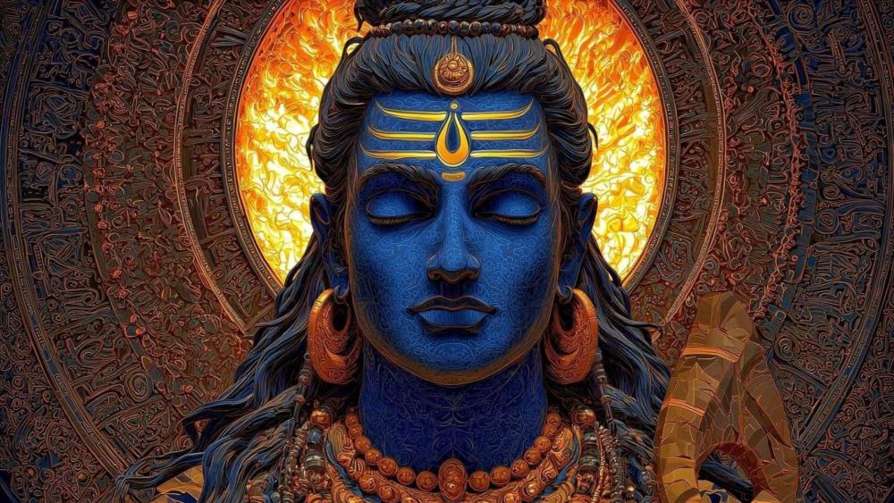 Cosmic Tranquility of Lord Shiva in Sacred Mandala Glow wallpaper