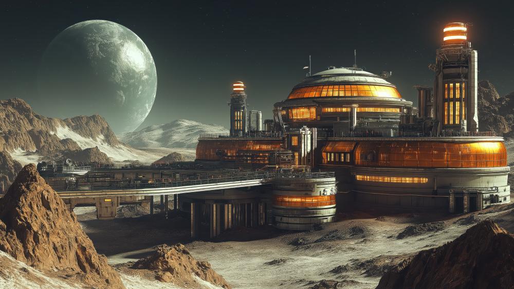 Dusk Over the Interstellar Dome City on a Silent Alien Moon wallpaper
