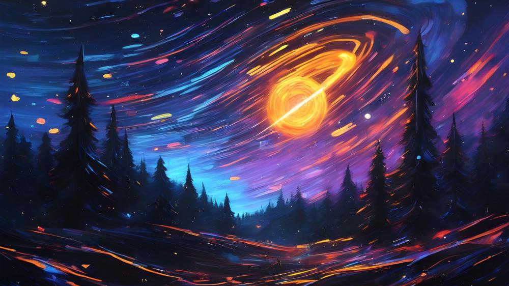 Magical Night Sky with Cosmic Swirls in Impressionistic 4K AI Art wallpaper