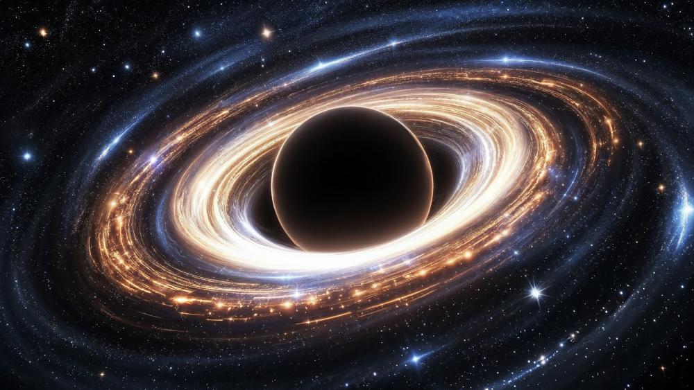 Luminous Accretion Ring Around a Black Hole in Deep Space wallpaper
