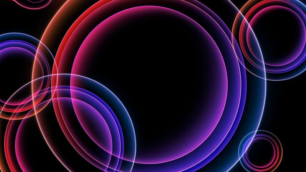 Neon Gradient Rings on Black Futuristic Minimalist Abstract wallpaper