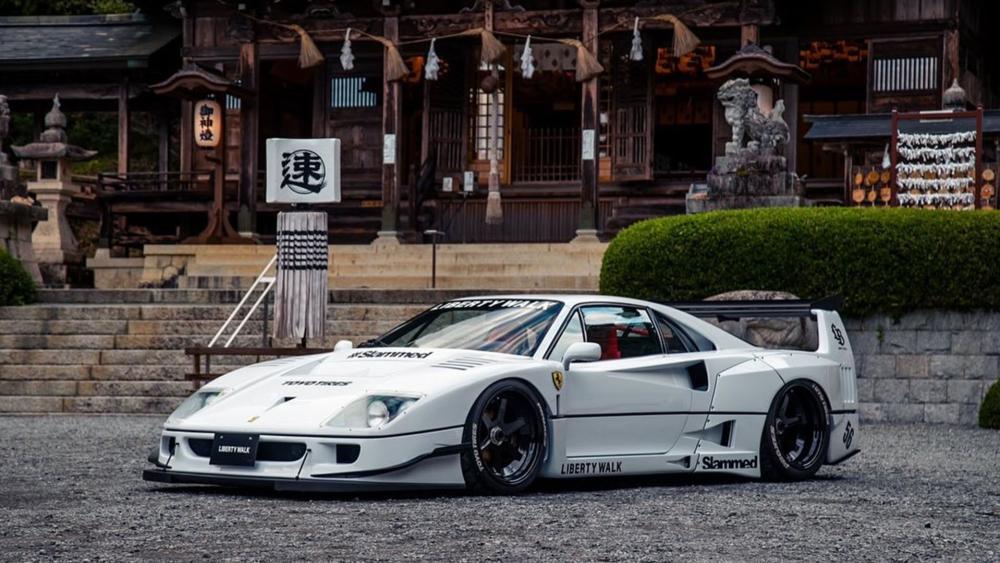 Liberty Walk Ferrari F40 in White at a Japanese Shrine wallpaper