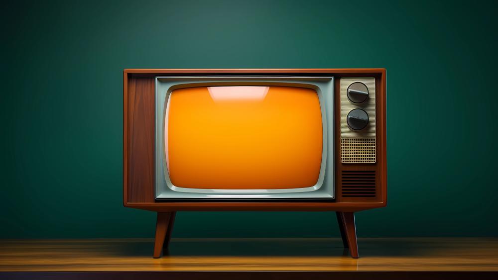 Warm Glow Retro CRT Television on Mid Century Stand wallpaper