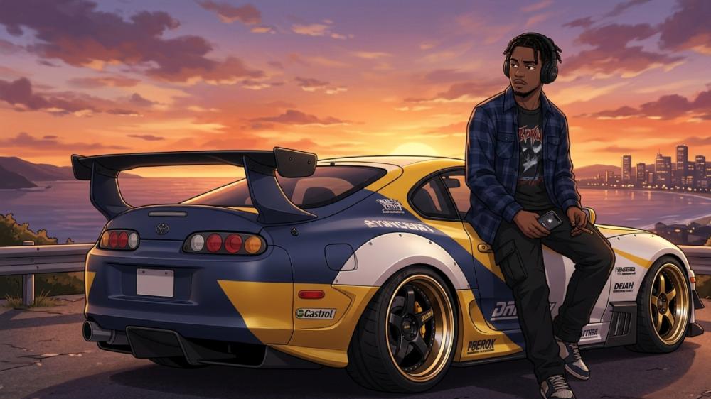 Sunset Lo Fi Supra Chill Overlook in Anime Style wallpaper