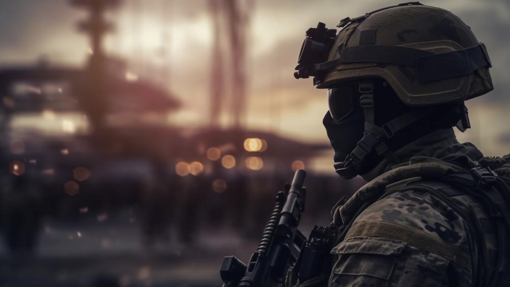 Shadowed Infantry Sentinel at Dusk in Ultra Detailed 5K wallpaper