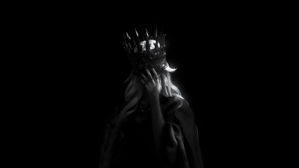 Monochrome Anime Queen in Shadow Wearing a Jagged Crown wallpaper