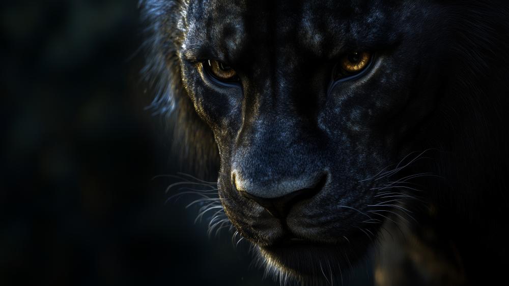 Midnight Lion Gaze in Cinematic Shadowed 5K Detail wallpaper