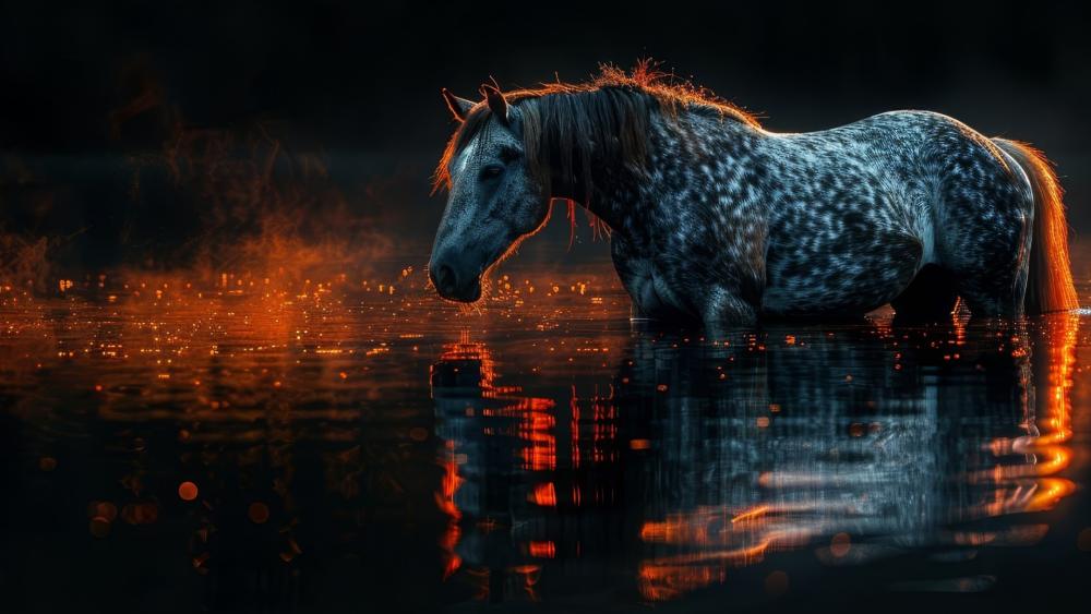 Midnight Ember Reflection of a Spotted Horse wallpaper