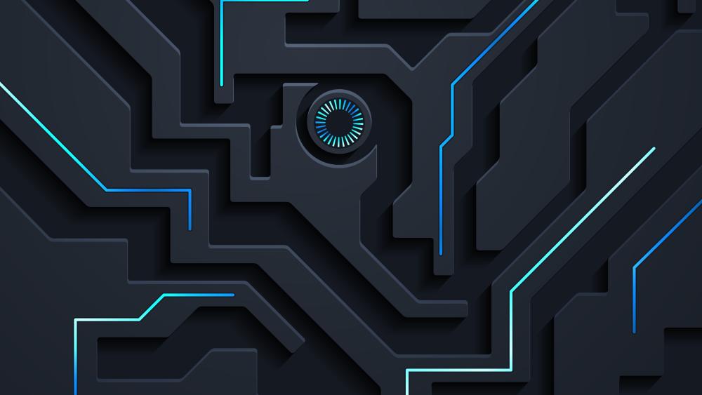 Neon Circuit Maze Geometry in Dark Minimal Tech Style wallpaper