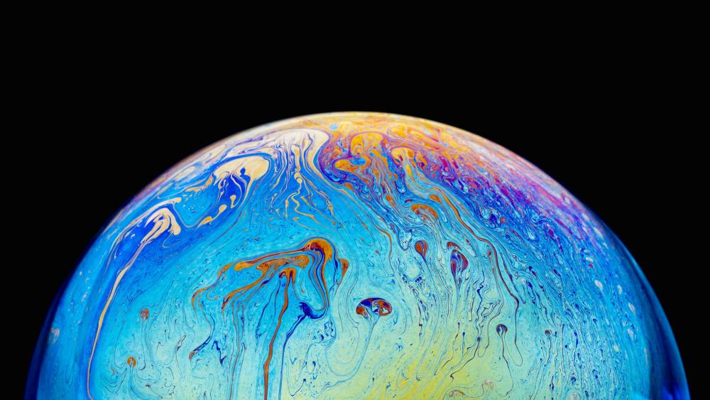 Cosmic Blue Sphere With Fluid Marble Swirls in Ultra 5K wallpaper