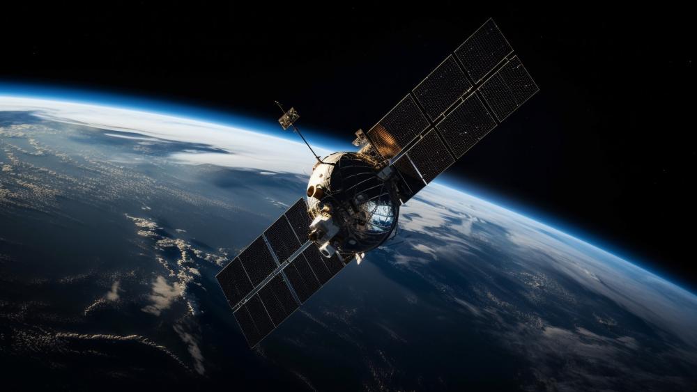 Silent Sentinel Satellite Above Earths Blue Horizon In 4K wallpaper