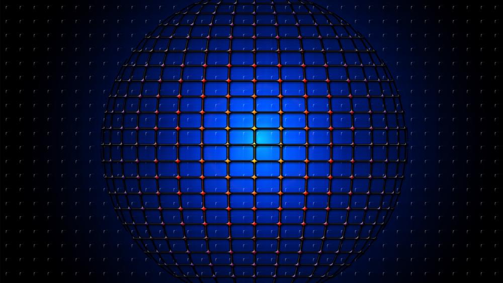 Luminous Blue Grid Sphere in Sleek 3D Abstract Space wallpaper