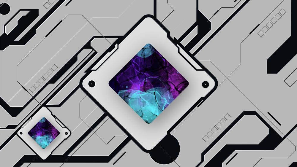 Neon Quantum Core on Minimal Circuit Grid wallpaper
