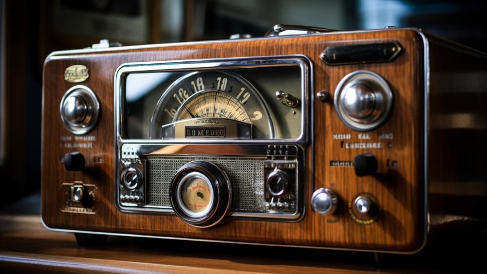 Mid Century Wooden Radio Glow in Crisp 4K Nostalgia wallpaper