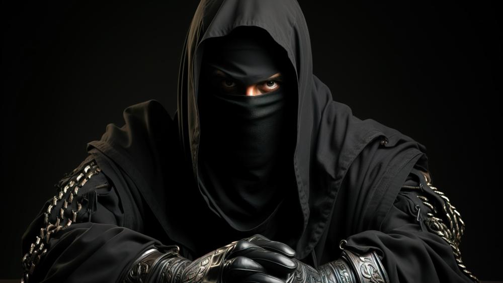 Shadowbound Ninja Rogue Portrait in Midnight Cloak wallpaper