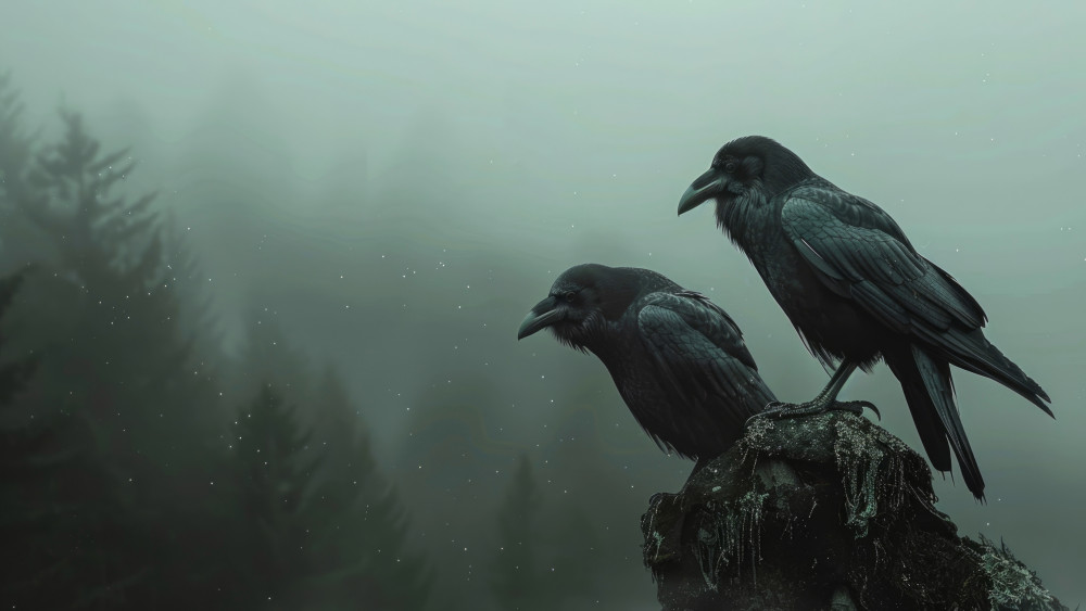 Misty Crows in Haunted Forest wallpaper