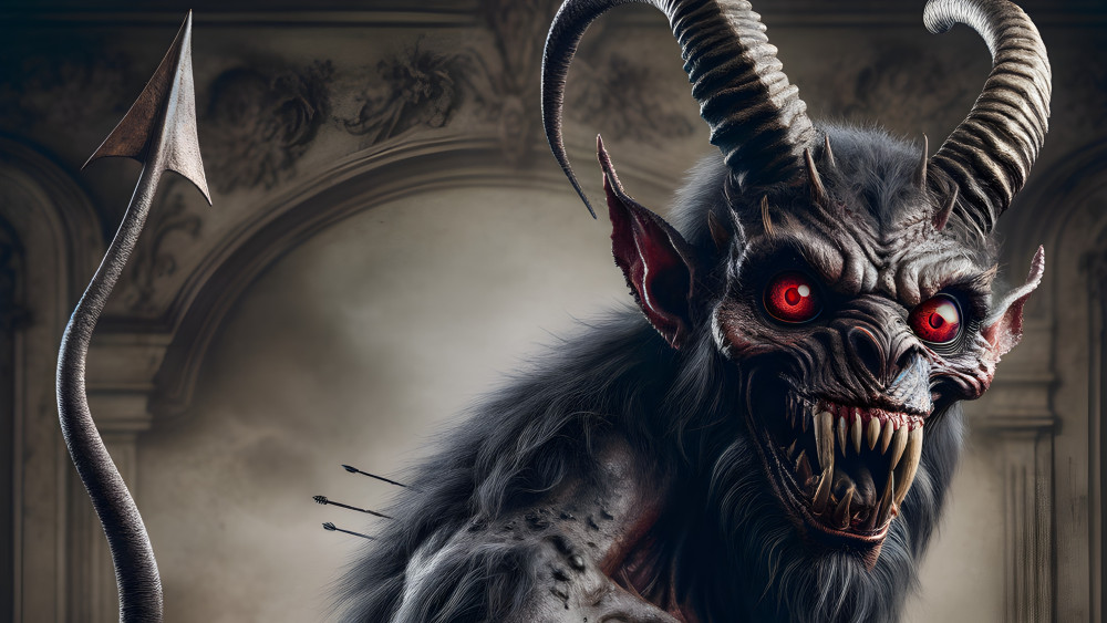 Sinister Horned Demon in Gothic Shadows wallpaper