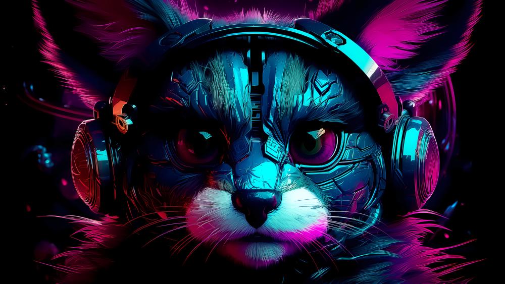 Neon Cyborg Cat Guardian wallpaper