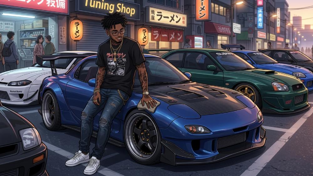 Midnight JDM RX 7 Street Scene wallpaper
