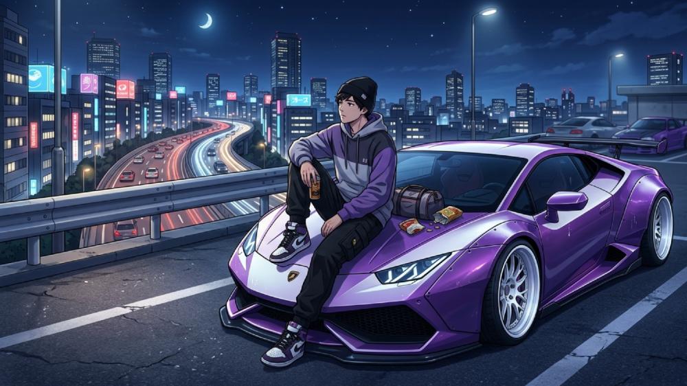 Midnight Drift in Neon City wallpaper