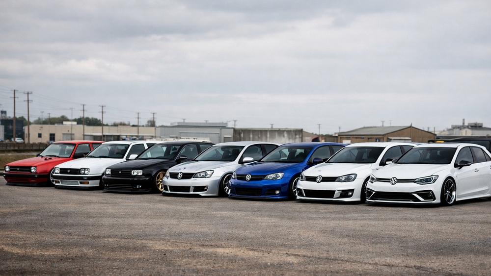 Volkswagen Golf lineup on urban pavement wallpaper