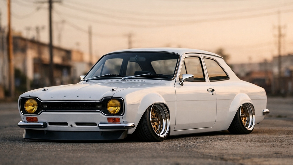 White Ford Escort Mk1 Under Sunset Glow wallpaper