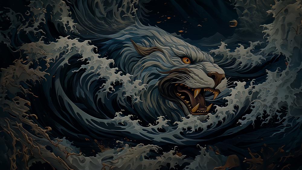 Storm Tiger in the Tempest Sea wallpaper