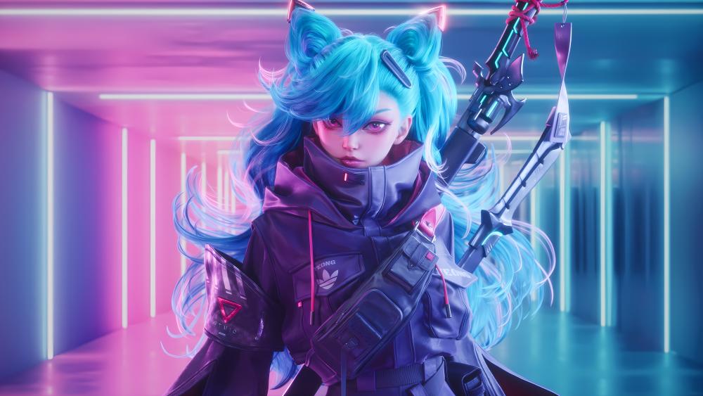 Neon Catgirl Sentinel wallpaper