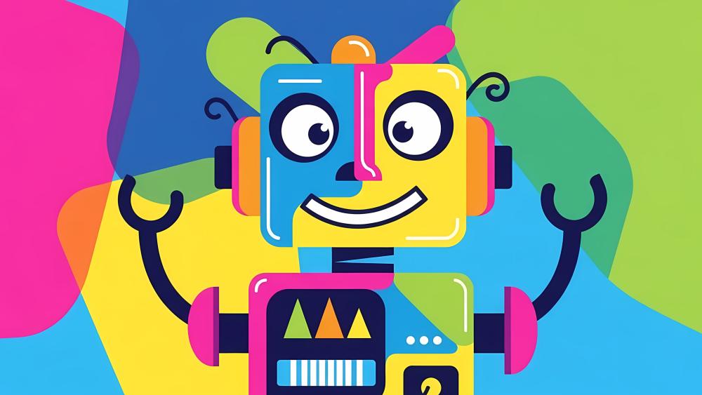 Cheerful Neon Robot Dreamscape wallpaper