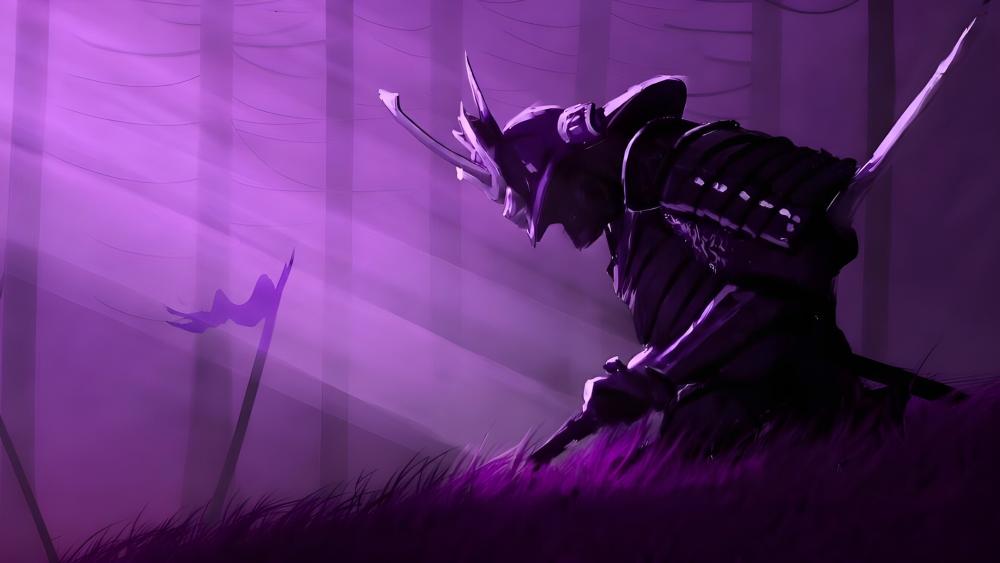 Purple Samurai Warrior in Mystic Light wallpaper