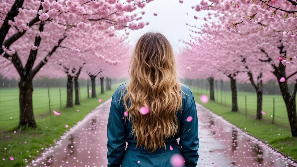 Cherry Blossom Pathway Serenity wallpaper