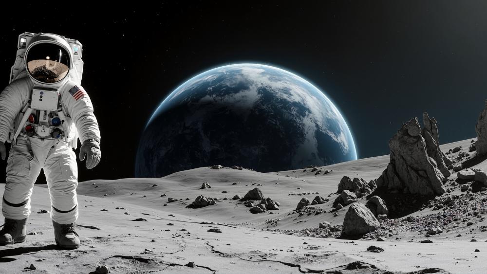 Lone Astronaut Above Silent Moon wallpaper