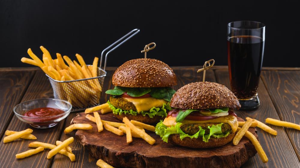 Gourmet Burger Feast with Crispy Fries wallpaper