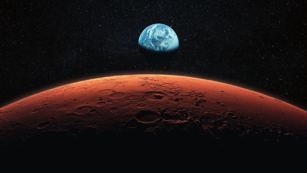 Mars Horizon With Earth Above wallpaper