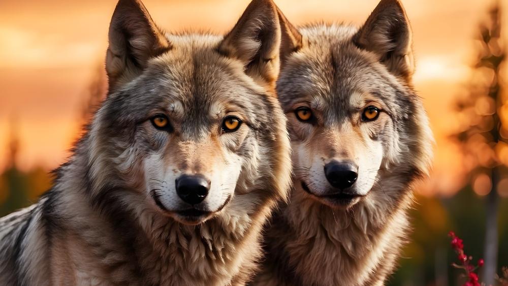 Golden Twilight Wolves wallpaper