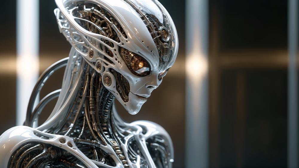 Elegant Cybernetic Guardian wallpaper