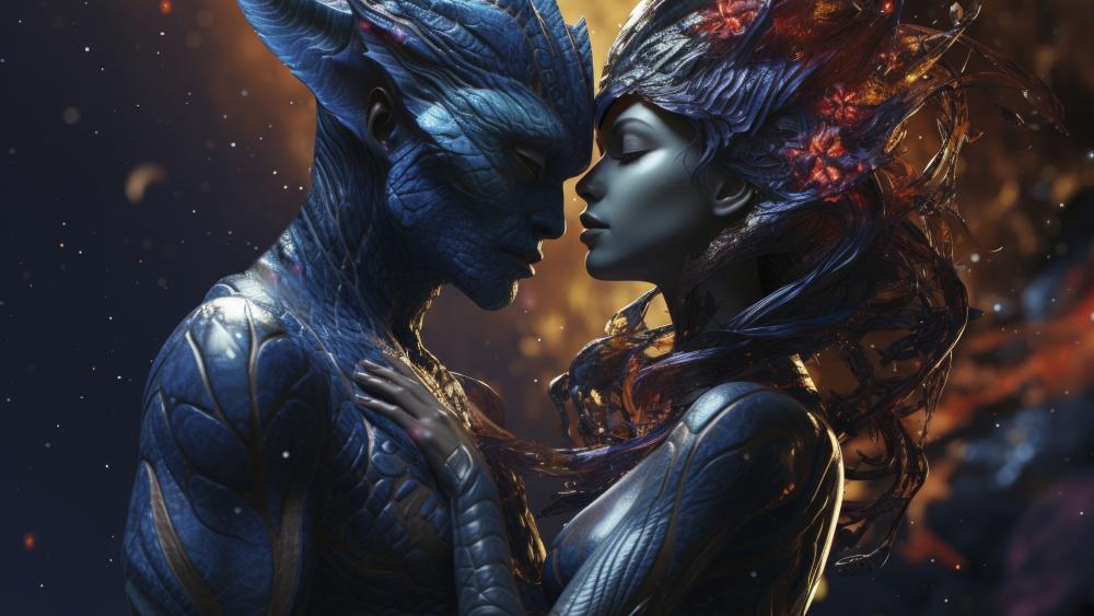 Interstellar Lovers in a Cosmic Embrace wallpaper