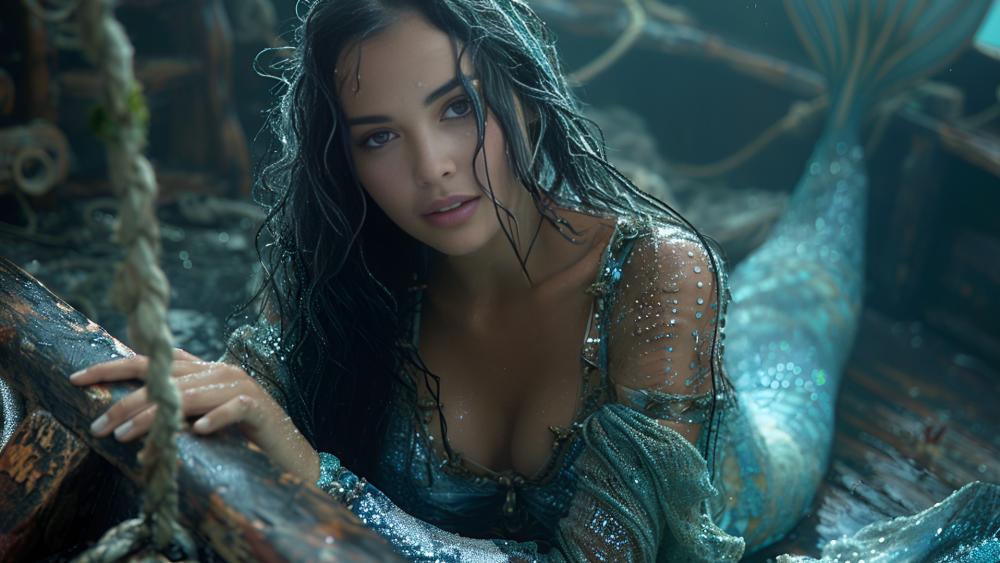 Enchanted Mermaid of the Deep Blue Realm wallpaper