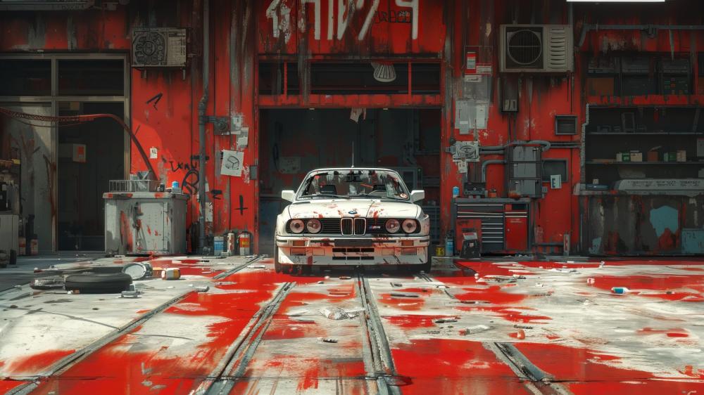 Retro BMW M3 E30 in Neon Garage wallpaper