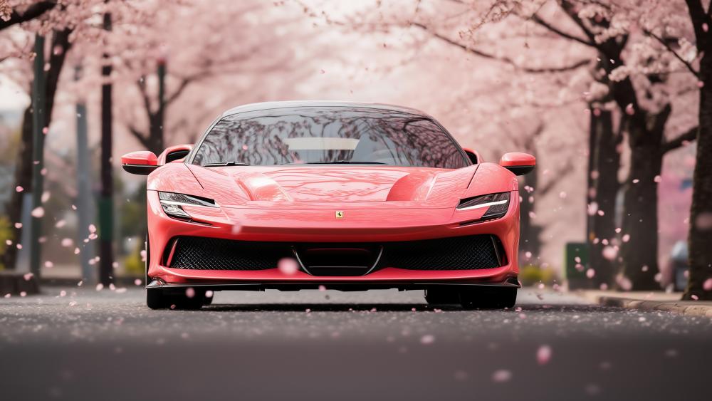 Coral Ferrari in Cherry Blossoms wallpaper