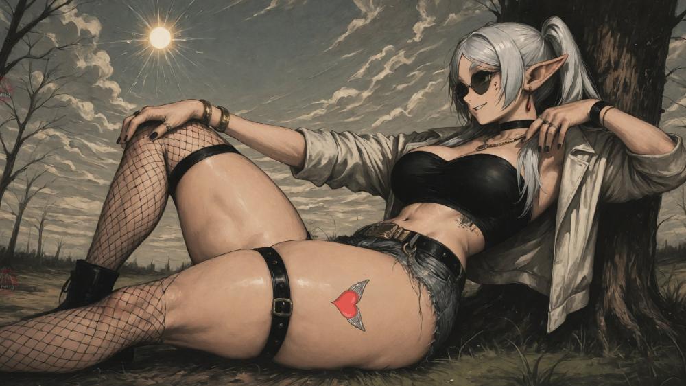 Gothic Elf Sunset Relaxation wallpaper